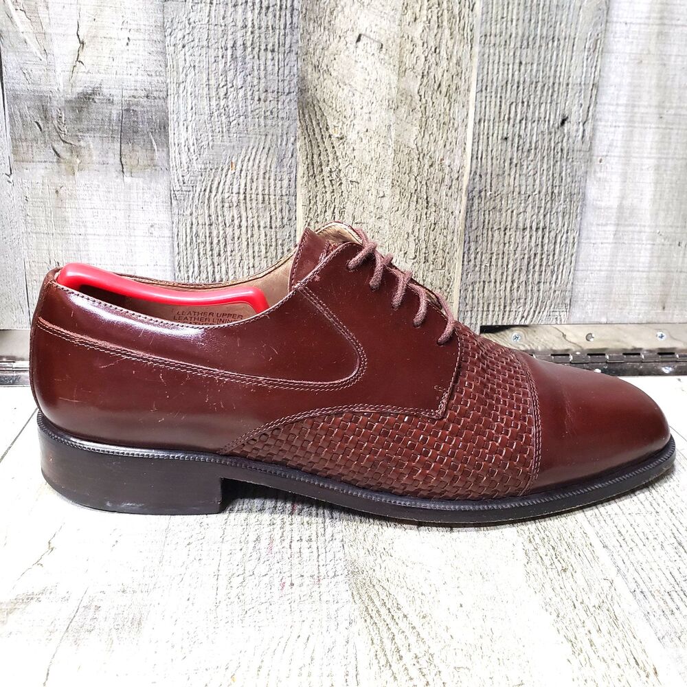 Florsheim Calipa Dress Shoes Men Size 11.5 Brown Cap Toe Woven Leather M18232-03